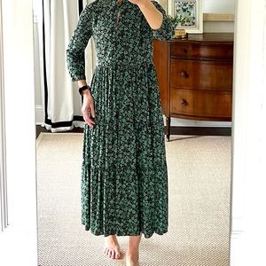 Madewell XS floral midi dress green and black